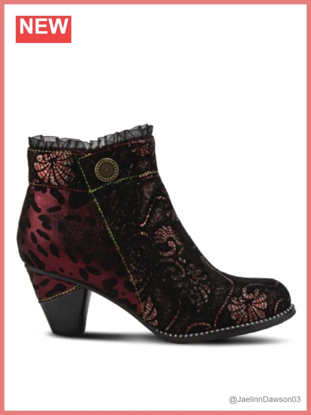 Artistic Metallic & Animal Print Ankle Bootie with Cone Heel - Size 39 - Picture 5 of 6